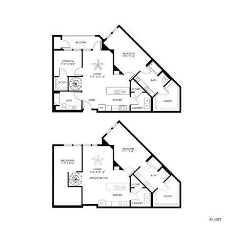 Floor plan for 2 beds, 2 baths, 1257 sqft